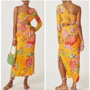 FARM Rio Floral One Shoulder Maxi Dress Cut Out Side from Anthropologie SZ Small